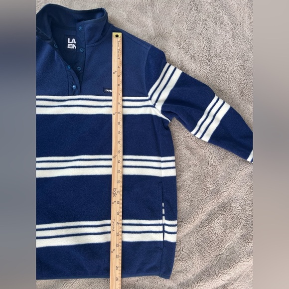 Land’s End Heritage Fleece Snap Neck Pullover Sz S Navy/Ivory Striped. NWT - Picture 10 of 13